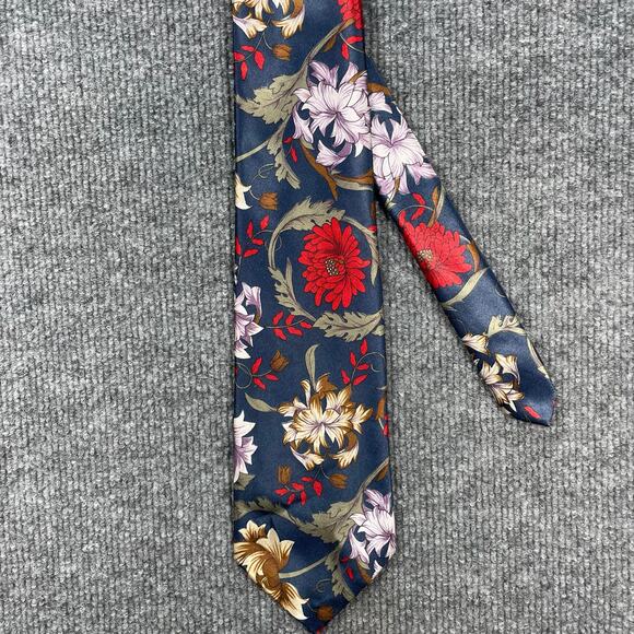 Ketch Tie 3.5" X 56 1/4" Blue Floral Allover Polyester Made In USA - Picture 1 of 9